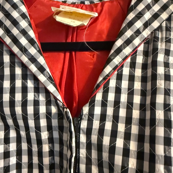 Vintage 50s Quilted Gingham Hostess Coat Red Lining Large - Picture 5 of 14